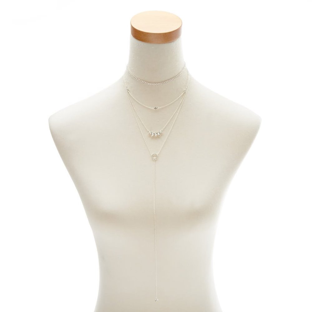 NEW Simulated Crystal Layered Choker Necklace NWT - Picture 2 of 7